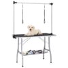 Adjustable Pet Grooming Table Non-Slip Surface with Storage Basket and Loops