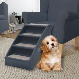 Folding 4-Step Dog Stairs Dark Grey