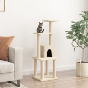 Deluxe Cream Cat Tree Condo with Sisal Scratching Posts Plush Perch Hideaway