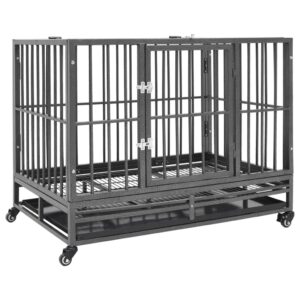 Portable Heavy-Duty Dog Cage Pet Kennel with Lockable Wheels Removable Tray