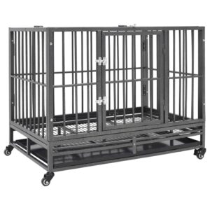Portable Heavy-Duty Dog Cage Pet Kennel with Lockable Wheels Removable Tray