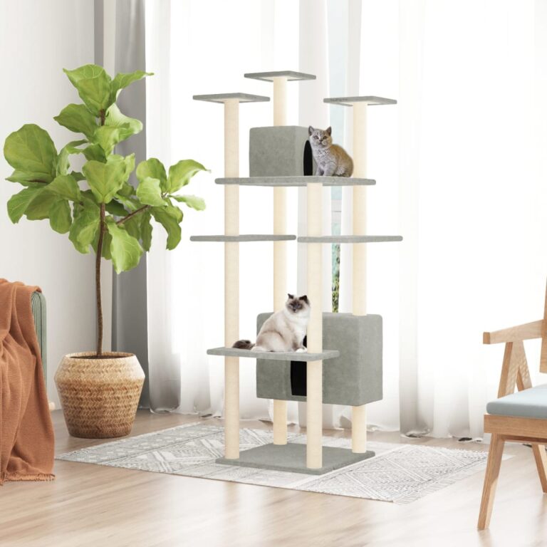 Deluxe Multi-Level Cat Tree Tower with Sisal Scratching Posts Light Grey