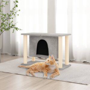 Deluxe Light Grey Cat Tree Tower with Soft Plush & Natural Sisal Scratching Posts