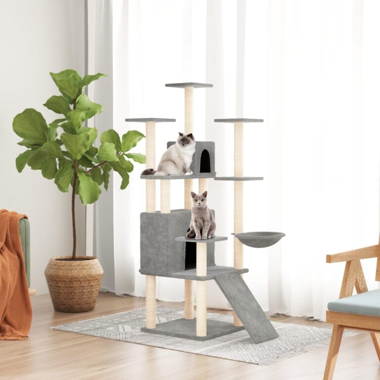 Deluxe Multi-Level Cat Tree Tower Hammock Scratching Post Plush Sisal Light Grey