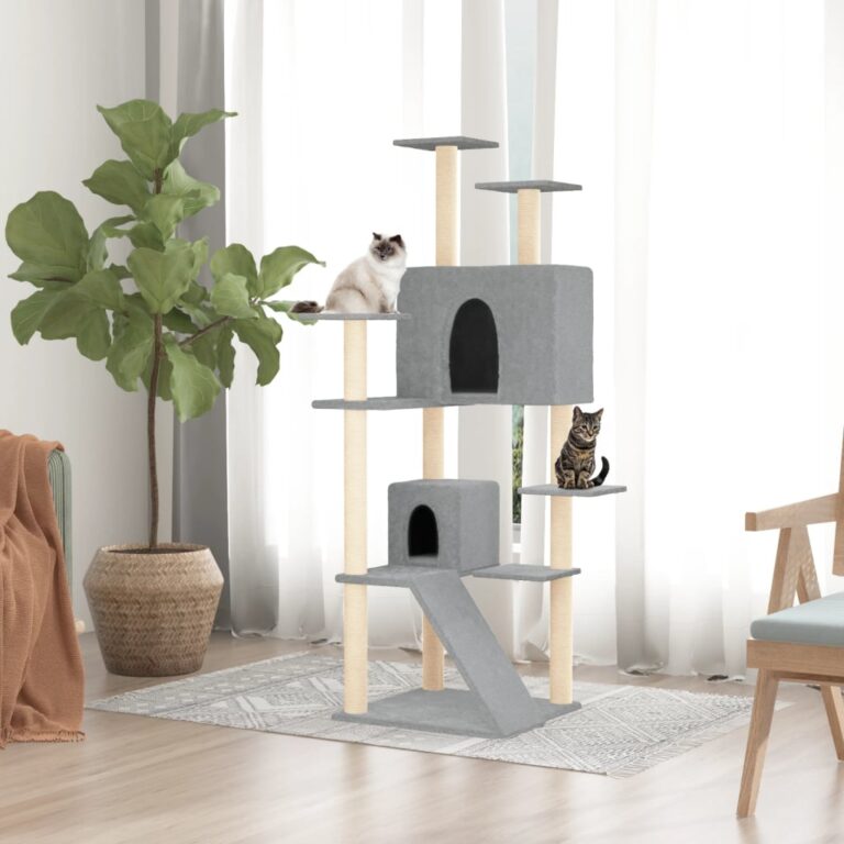 Multi-Level Cat Tree Tower with Sisal Scratching Posts Plush Condo Ladder Light Grey