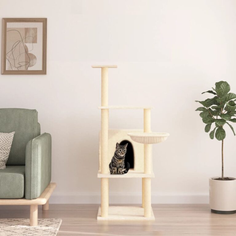 Deluxe Cream Cat Tree Condo with Sisal Scratching Posts Basket House Platforms