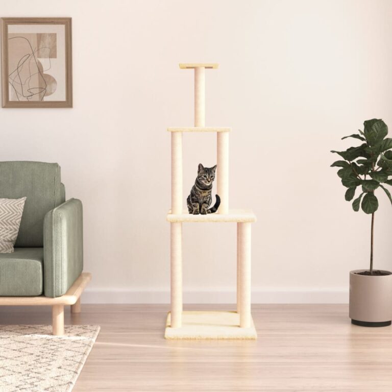 Luxury Cream Cat Tree Multi-Level Tower Plush Sisal Scratching Posts Cozy Perch