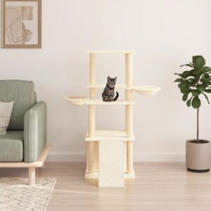 Deluxe Cream Cat Tree Condo Multi-Level Plush Sisal Scratching Posts Basket