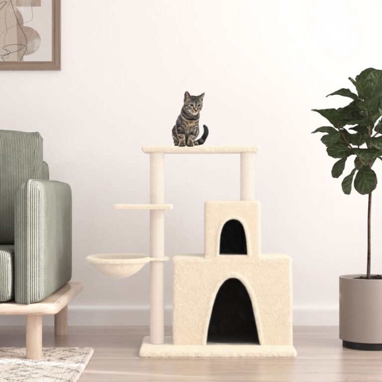 Deluxe Cream Cat Tree Condo Multi-Level Plush Basket Sisal Scratching Post