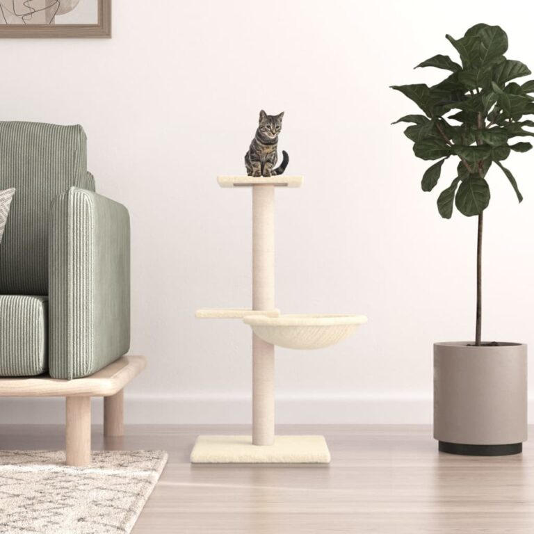 Deluxe Cream Cat Tree Condo Multi-Level Plush Basket Sisal Scratching Post
