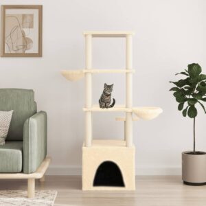 Deluxe Cream Cat Tree Tower Multi-Level with Soft Plush Baskets Sisal Posts
