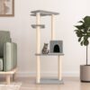 Multi-Level Cat Tree Tower with Sisal Scratching Posts Plush Hideaway - Light Grey