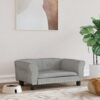 Luxurious Velvet Dog Bed Soft Foam Pet Sofa Sturdy Pine Frame Light Grey Comfort