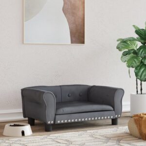 Luxurious Velvet Dog Bed Soft Foam Pet Sofa Durable Pine Wood Frame Dark Grey