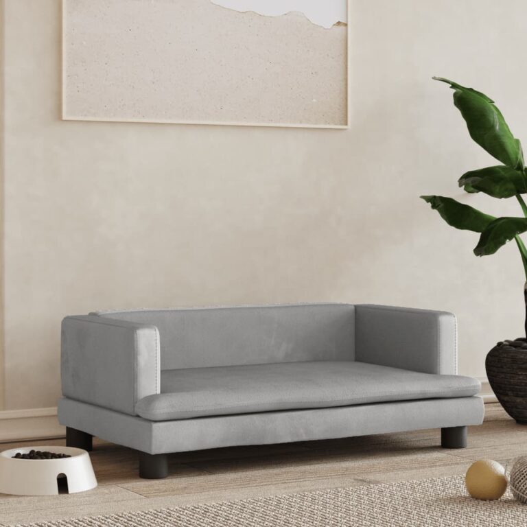 Luxurious Velvet Dog Bed Soft Pet Sofa Light Grey Comfortable Durable Foam Couch