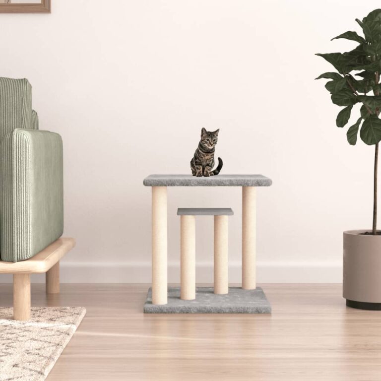 Deluxe Multi-Level Cat Scratching Post Plush Sisal Platforms Light Grey Perch