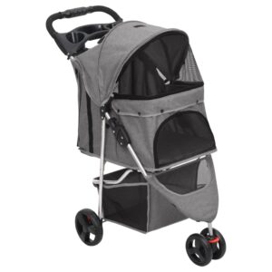 Folding Pet Stroller Portable Dog Cat Carrier with Sunroof and Storage Basket