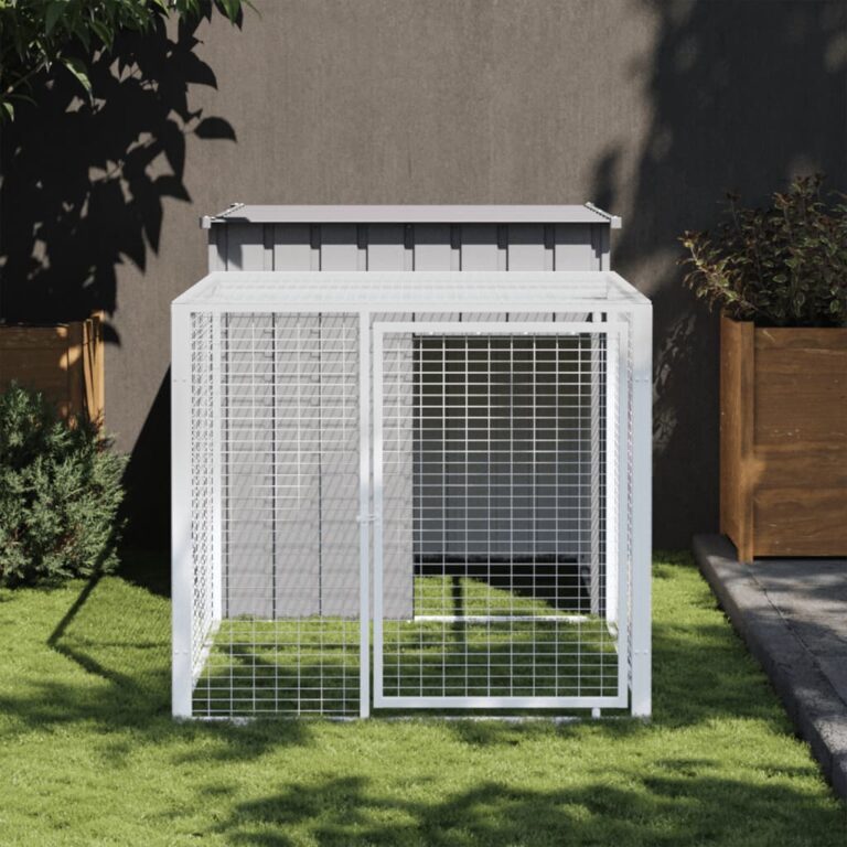 Galvanised Steel Chicken Coop with Run Light Grey Spacious Durable Mesh Roof