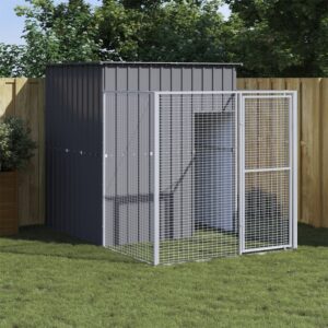 Dog House with Run Anthracite 165x251x181 cm Galvanised Steel