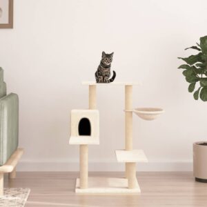Deluxe Cream Cat Tree Tower Multi-Level with Basket House Plush Sisal Scratch Post