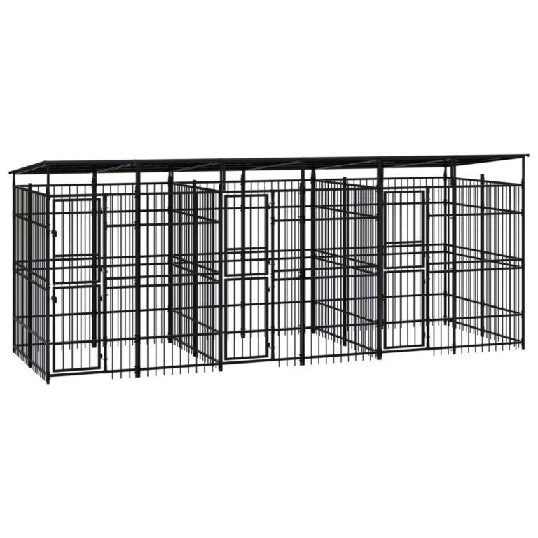 Outdoor Dog Kennel with Roof Steel 11.06 m²