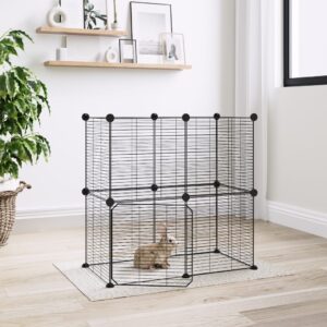 Spacious DIY Pet Playpen Enclosure with Easy Access Door Black Steel Mesh Cage