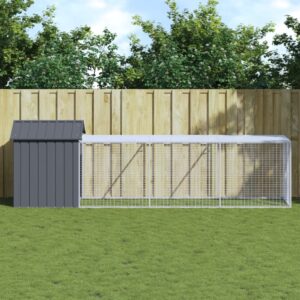 Galvanised Steel Chicken Cage with Run  Anthracite  Large Size  Durable  Mesh Design  Practical Roof