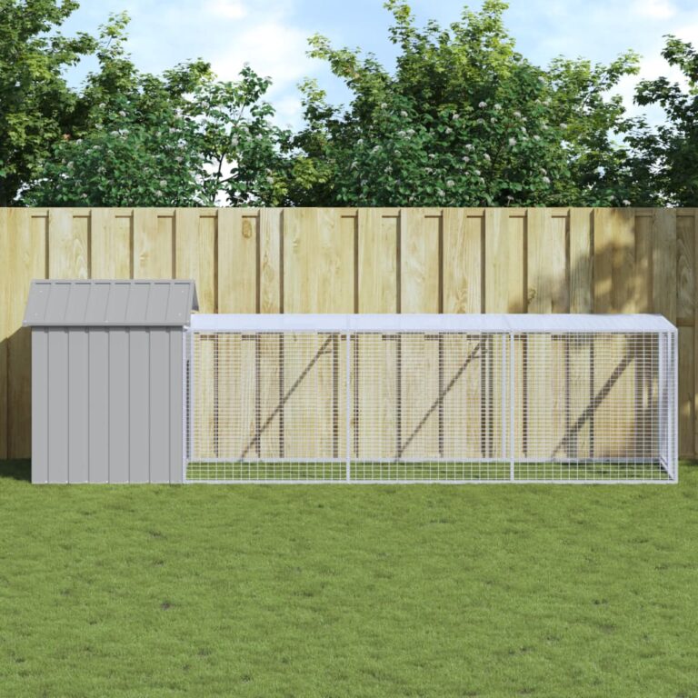 Light Grey Galvanised Steel Chicken Cage with Extended Run  Durable and Spacious  Weather-Resistant Roof  Mesh Design