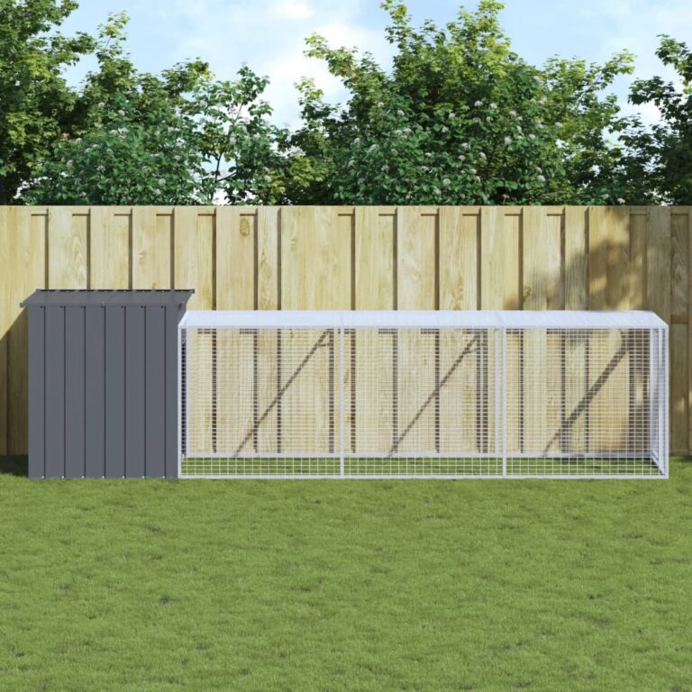 Anthracite Chicken Cage with Extended Run  Galvanised Steel  Mesh Design  Weather-Resistant Roof