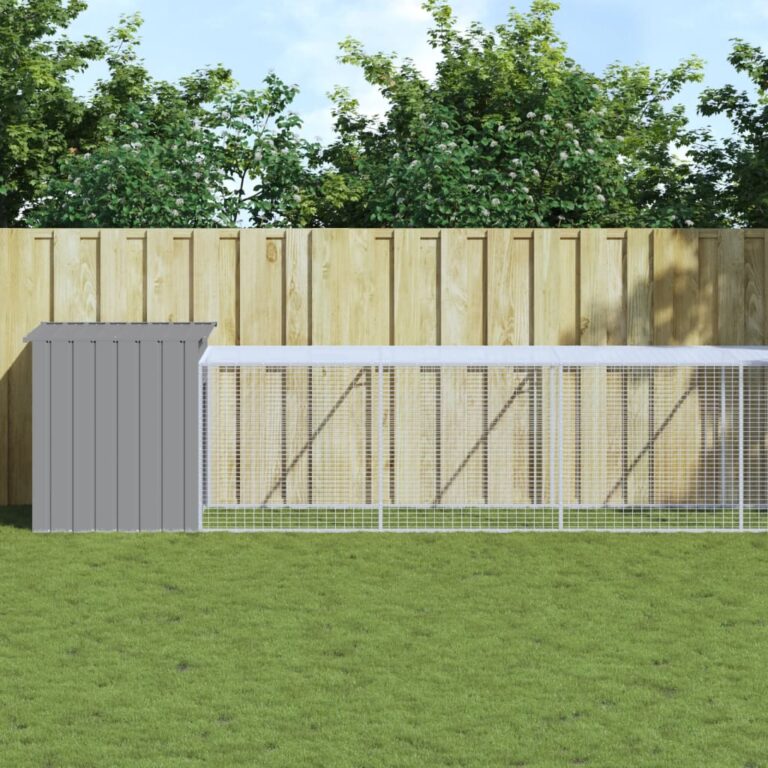 Light Grey Galvanised Steel Chicken Cage with Extended Run  Durable and Spacious  Weather-Resistant Roof