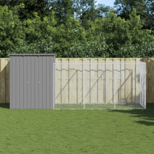 Dog House with Run Light Grey 165x455x181 cm Galvanised Steel