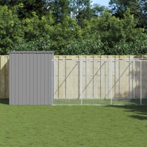 Dog House with Run Light Grey 214x865x181 cm Galvanised Steel