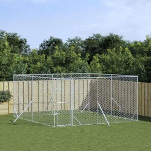 Outdoor Dog Kennel in Silver - Galvanised Steel  Spacious  Lockable Door  Mesh Design