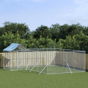 Outdoor Dog Kennel with Roof Silver 6x6x2.5 m Galvanised Steel