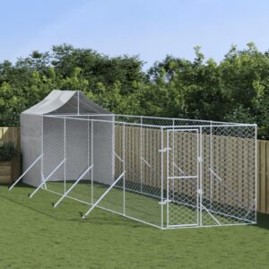 Outdoor Dog Kennel with Roof Silver 2x10x2.5 m Galvanised Steel