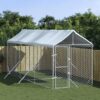 Outdoor Dog Kennel with Protective Roof  Galvanised Steel  Spacious and Lockable  Silver