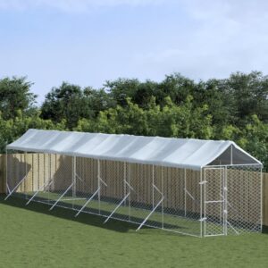 Outdoor Dog Kennel with Roof Silver 2x14x2.5 m Galvanised Steel