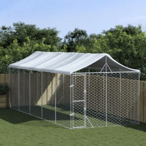 Outdoor Dog Kennel with Roof Silver 3x7.5x2.5 m Galvanised Steel