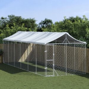 Outdoor Dog Kennel with Roof Silver 3x9x2.5 m Galvanised Steel