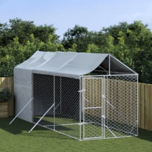 Outdoor Dog Kennel with Roof Silver 2x6x2.5 m Galvanised Steel