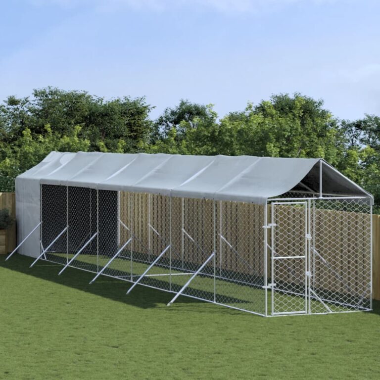 Outdoor Dog Kennel with Roof Silver 2x14x2.5 m Galvanised Steel