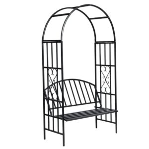 Garden Rose Arch with Bench Metal Outdoor Patio Decor Weather Resistant Black