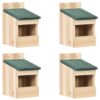 Set of Four Wooden Birdhouses Outdoor Garden Nesting Boxes with Green Roof