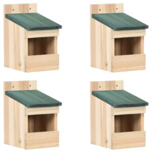 Set of Four Wooden Birdhouses Outdoor Garden Nesting Boxes with Green Roof