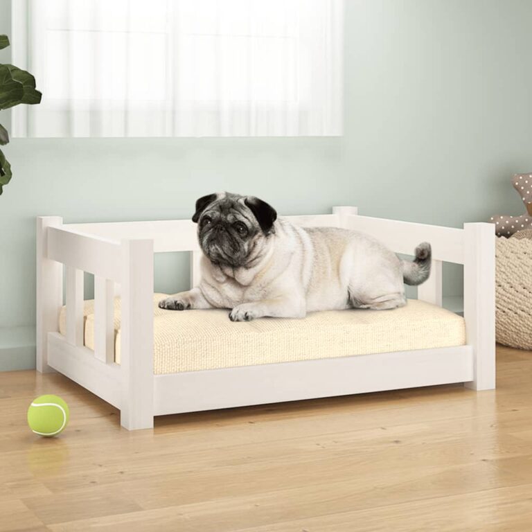 Luxury Solid Pine Wood Pet Sofa Bed White Rectangular Cozy Dog Lounger Indoor