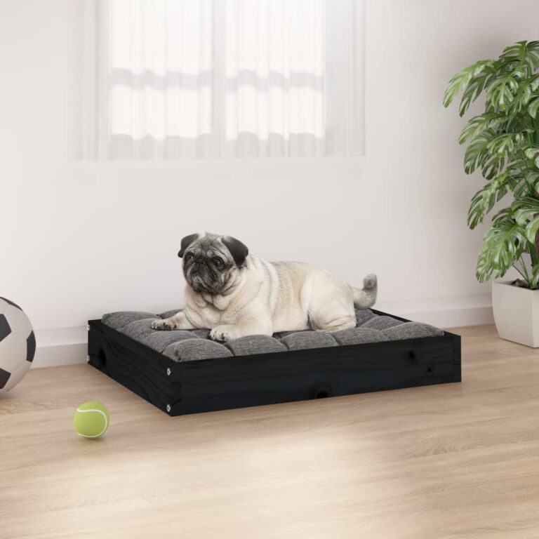 Comfortable Solid Pine Wood Dog Bed Black Rectangular Minimalist Pet Sofa