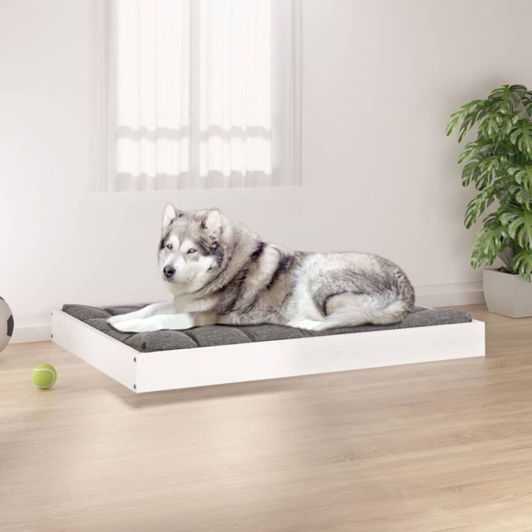 Comfortable Solid Pine Wood Dog Bed White Rectangular Minimalist Pet Sofa