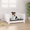 Luxury White Solid Pine Wood Pet Dog Bed Comfortable Secure Rectangular Design