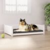 Comfortable Solid Pine Wood Dog Bed White Rectangular Pet Furniture Cozy Sleep