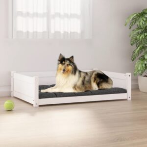 Comfortable Solid Pine Wood Dog Bed White Rectangular Pet Furniture Cozy Sleep